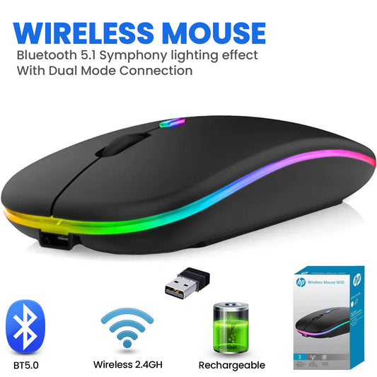 HP W10 Wireless RGB Bluetooth, Wireless, Rechargeable Slim Mouse -